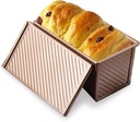 Pullman Loaf Pan with Lid, Non-stick Corrugated Toast Box, 1 lb Carbon Steel Bread Pans for Homemade Bread - Gold