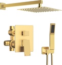 Longriver Shower Faucet Set, Shower System Bathroom High Pressure 10 Inches Rainfall Shower Head with Handheld Spray, Wall Mounted Shower Fixtures with Shower Valve and Trim Kit, Brushed Gold