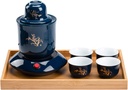 Sake Set, Saki Cups，Crafts Cup Ceramic Sake Set， Sake Set with Cup warmer and Tray, Traditional Hot Saka Set 9-Piece Including 1Pc Warming Mug, 1Pc Sake Pot, 5Pcs Sake Cups,Plum (Color : Plum) (Color
