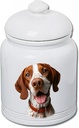 Best of Breed English Pointer Red/White Dog and Cat Ceramic Treat Jar 9" Tall Air Tight Seal All White