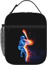 Boys Insulated Lunch Box with a Blue Baseball Player Pattern Print, Sports-themed Lunch Bags with Water Bottle Holder for Adults Kids Teens, Reusable Portable Tote Meal Bags Gifts for Son Daughter