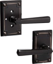 Craftsman Style Lever Door Set with Rectangular Rosettes Right Hand Privacy in Oil Rubbed Bronze. Door Hardware.