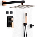 Shower Faucet Set, Matte Black and Rose Gold Rainfall Shower System Complete Wall Mounted for Bathroom with 12 Inch Square Shower Head and Handheld Shower Head Rain Mixer Combo Set