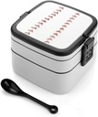Bento Lunch Box for Women Lunch Containers for Adults Baseball Lace Double Layered Lunchbox Large Capacity Bento Box with Cutlery for Work Picnic Camping Travel