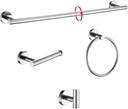 Chrome Bathroom Hardware Set 4 Piece with Towel Racks for Bathroom, SUS304 Stainless Steel Round Bath Towel Bar Set, 24 Inch Wall Mounted Accessories Kit Wall Mounted Bathroom Accessories Set