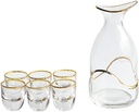 7 Piece Glass Sake Set, Japanese Style Wine Glasses Set, Golden Edge Crafts Cups, Include 1 Bottle and 6 Cups, for Cold/Warm/Hot Sake/Shochu/Tea-Dinnerware Sets
