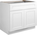 Brookings Shaker Unassembled Sink Base Kitchen Cabinet SB36, 36 W x 24 D x 34.5 H, Painted White, Solid Wood, Design House, 561498