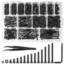1023PCS Metric M3 Bolt Assortment 4MM to 40MM 13 Lengths, 12.9 Alloy Steel Screws Nuts and Washers Hex Socket Head Cap Machine Screws, Black Bolts and Nuts Kit