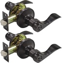 Keyed Alike Entry Levers with Lock and Key,Oil Rubbed Bronze Finished,Round Rosette with Reversible Handles,Same Key,2Pack