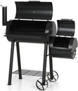 Thaweesuk Shop Black 26 Inches Heavy Duty BBQ Grill Charcoal Offset Smoker Pit Outdoor Cooker Barbecue Tools Portable Grills Extra Large Smokers Cooking Camping Stainless Steel 49"L x 26"W x 47.5"H