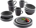 American Atelier Hadleigh Casual Round Dinnerware Set – 16-Piece Stoneware Party Collection w/ 4 Dinner Salad Plates, 4 Bowls & 4 Mugs – Unique Gift Idea, Gray