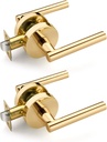 2 Pack Gold Door Handles, Interior Door Knobs, Polished Brass Finish, Keyless Closet Door Knobs, Passage Door Knobs Without Lock, Lever Door Handle, Reversible for Left/Right Handed Doors
