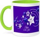 3dRose Happy New Year - stars, ice, snow, christmas, greetings, shooting star, 15oz Two-Tone Green Mug