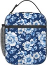 Insulated Lunch Box for Women Men, Blue Floral Theme Lunch Box Reusable Portable Lunch Bag Cooler Tote Waterproof Lunch Container for Office Picnic Work Travel