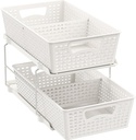 Simple Houseware 2 Tier Bathroom Organizer Tray Pull-Out Sliding Drawer, Under Sink Storage, White