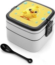 Bento Box Adult Lunch Box All-in-One Stackable Leakproof Lunch Containers with Compartments Double Layer Leak-Proof Cute Yellow Chicken Lunch Boxes for Women Men Office Work Picnic