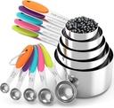 TILUCK Measuring Cups and Spoons Set, Stainless Steel, Kitchen Utensils for Cooking and Baking (10)