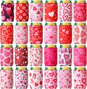 Zhehao 24 Pieces Valentine‘s Day Can Cooler Sleeves 12 oz Neoprene Can Sleeves Valentines Heart Lip Insulated Colorful Funny Beer Cooler for Bottle Drink Party Beverage Decoration (Heart)