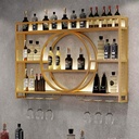 Wine Rack, Metal Wall Mounted Wine Rack with LED Light, Multifunctional Display Shelf and Wine Glass Holder for Dining Room, Bar, and Wine Cellar,Gold,140cm/55.1in