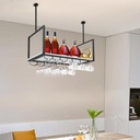 Ceiling Wine Rack with Glass Holder, 31.5 Inch Wine Glass Rack Hanging Goblet Shelf Wine Glass Holder Metal Wine Display Stand Black for Kitchen Bar Cafe