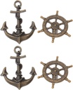 Sewroro 4pcs Vintage Ship Wheel Anchor Cabinet Pulls Nautical Style Decorative Handles for Dressers and Wardrobes Easy DIY Installation Retro Aesthetic Hardware