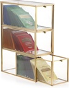 ELLDOO Tea Bag Organizer with 3 Drawers, Gold Glass Tea Bag Storage Holder for Kitchen Pantry, Coffee Pod Snack Storage for Countertop Cabinet, Multi-Functional Home Organizer