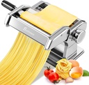 Sailnovo Pasta Maker Machine, 180 Roller Pasta Maker, 9 Adjustable Thickness Settings 2-in-1 Noodles Maker with Rollers and Cutter, Perfect for Spaghetti, Fettuccini, Lasagna or Dumpling Skin Silver