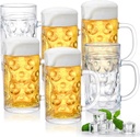 Yesland 6 Pack Beer Mug with Handle, 20 oz Glass Beer Stein Mugs for Freezer Large Heavy-Duty Beer Cups Drinking Glassware Pub for Bar, Alcohol, Beverages, Men, Clear