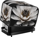 Black And White Water Lily 2 Slice Toaster Covers Bread Machine Cover Quilted Dustproof Fingerprint Protectors Small Washable Appliance Cover Bread Maker Dust Protection Universal Size