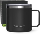 CHILLOUT LIFE Stainless Steel 16 oz Vacuum Insulated Coffee Mug with Handle and Lid, Large Thermal Camping Coffee Mug Cup with Durable Sliding Lid for Men & Women, Keeps your Beverages Hot &Cold