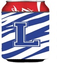 Caroline's Treasures CJ1034-LCC Letter L Initial Tiger Stripe Blue and White Can or Bottle Hugger Cooler Washable Drink Sleeve Collapsible Beverage Insulated Holder, Can Hugger, Multicolor