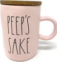 Rae Dunn PEEP'S SAKE Mug with wooden coaster lid - Pink Ceramic - Easter