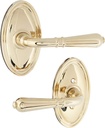 Oval Rosette Set with Turino Levers Right Hand Passage in Polished Brass. Vintage Brass Door Knobs.