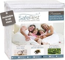 SafeRest Waterproof Queen Size Mattress Protector - Fitted with Stretchable Pockets - Machine Washable Cotton Mattress Cover for Bed