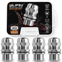 QILIPSU 4pcs 1/2" NPT 304 Stainless Steel Cable Gland Long Thread Waterproof IP68 Metal Strain Relief Cord Grip Cable Pass Through Wire Connector