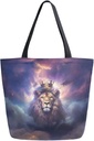 ALAZA Lion with Crown Canvas Tote Bag for Women Travel Work Shopping Grocery Top Handle Purses Large Totes Reusable Handbags Cotton Shoulder Bags65
