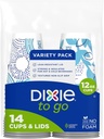 Dixie To Go Paper Coffee Cups With Lids, 12 oz, 14 ct, Disposable Insulated Paper Cups for On-The-Go Hot or Cold Beverages