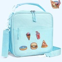 Kids Lunch Box with DIY Patch, Cute DIY Insulated Lunch Bag for Kids Boys Girls Toddlers,Reusable Bento Lunch Box for School Daycare (blue