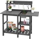 SERWALL Outdoor Potting Bench with Removeable Sink,Rot-Resistant HDPE Potting Table for Outside Gardening, All Weather Use - Gray