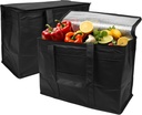 Black Insulated Food Delivery Bag. Insulated Grocery Bags with Zippered Top. Foldable Catering Bag for Food Deliveries. Heavy Duty Cold Bags for Groceries