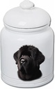 Best of Breed Bouvier Black Dog and Cat Ceramic Treat Jar 9" Tall Air Tight Seal All White