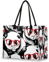 AUUXVA Beach Tote Bag Watercolor Black White Panda Large Travel Bag Utility Tote Bag Women Shoulder Bag Reusable Grocery Bag with Zipper Pouch for Travel Shopping Work School