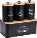 Kitchen Canisters Set Kitchen Food Storage Container with Lid Practical Breadbox Kitchenware Metal Bread Box Bin for Cafe, Black