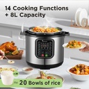 8qt stainless steel Pressure Cooker | 24-hour Presetting electric rice cooker, 14 in 1 slow cooker with temperature control | LED Multifunction Steamer, Food Warmer with nonstick pot