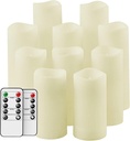 salipt Flameless Candles, LED Flickering Candles Set of 10 (H 4" 5" 6" 7" xD 2.2") Waterproof Candles, Resin Plastic, Indoor Outdoor Use,Ivory