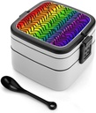 Gay Pride Rainbow Pattern Bento Box Adult Lunch Box for Men Women Leak-Proof Lunchbox with Spoon 2 Compartment Large Lunch Container for Work Dining Camping, XB0602028