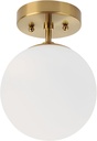 Brass Semi Flush Mount Ceiling Light Fixture, Frosted Glass Shade Vintage Close to Ceiling Light Fixture, Modern Indoor Light Fixtures Ceiling Mount for Bedroom, Hallway, Corridor, Room Decor Lamp