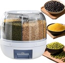 Rotating Grain Storage Bin 6 Grids Rice Container One-Click Output Large Capacity Food Dispenser For Rice Grains Sealed Moisture Proof Organizer (Small)