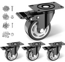 3 inch Casters Wheels, Heavy Duty Casters Set of 4, No Noise Industrial Casters Load 1600lbs with Brake, Swivel Industrial Plate Casters, Wheels for Cart Furniture(2 Hardware Kits & Gloves)