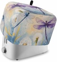 Blue Purple Dragonfly Small Toaster Cover 2 Slice, Kitchen Appliance Covers with Pocket & Loop, Spring Floral Watercolor Polyester Bread Machine Covers Dust & Fingerprint Protection